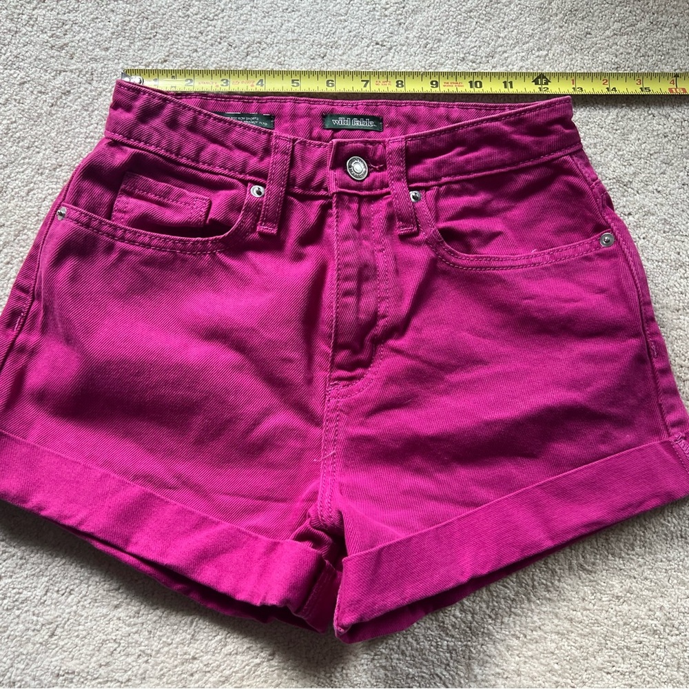 Pink Jean Shorts High-Waisted Cuffed